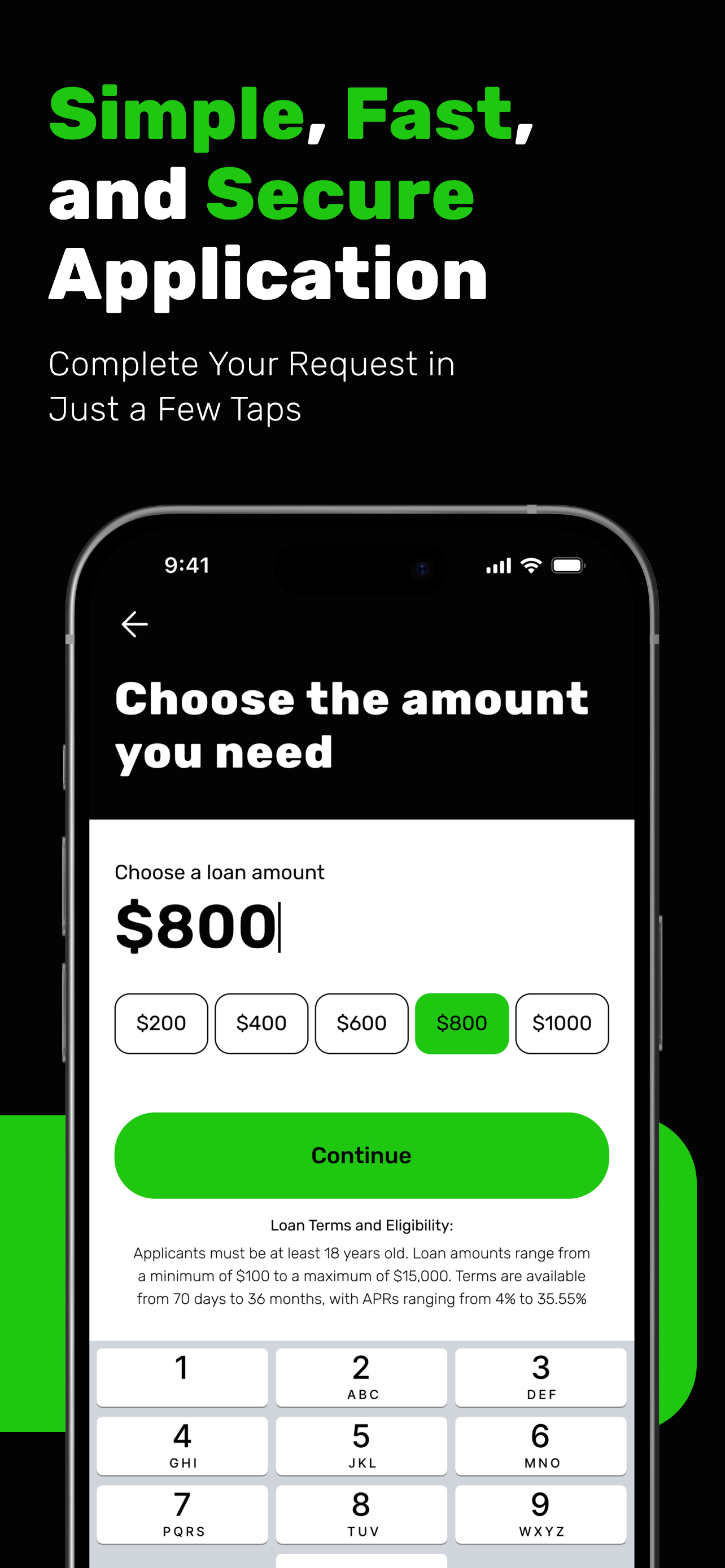 Instant Cash Advance・Fast.Cash app: application screen